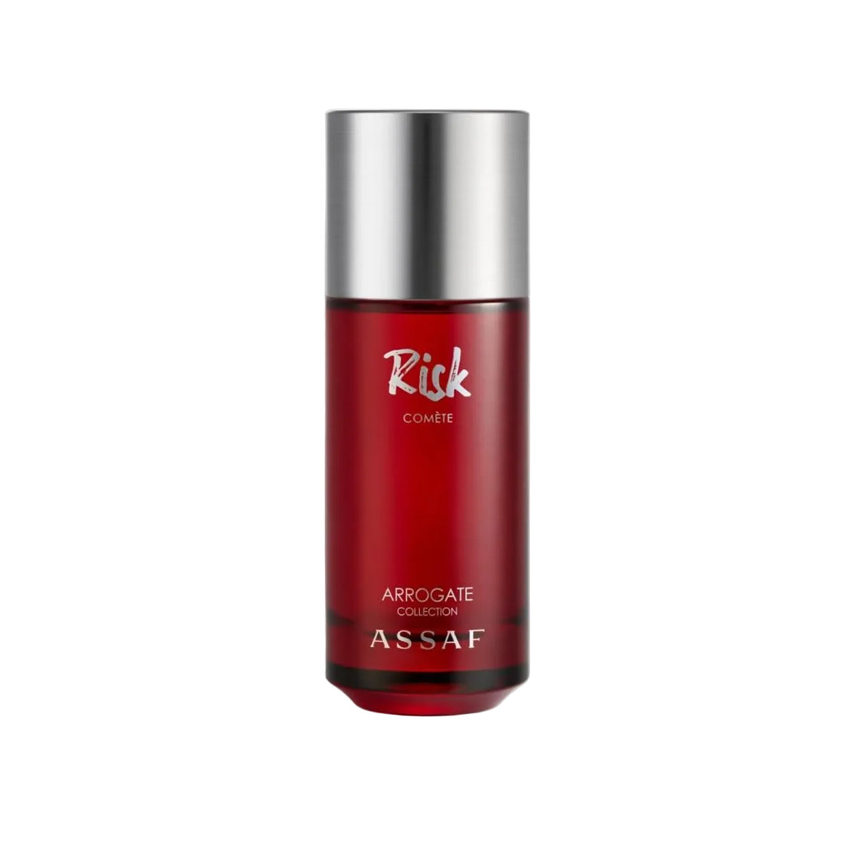 Risk Comete perfume by Assaf Arrogate Collection in red bottle with silver cap.