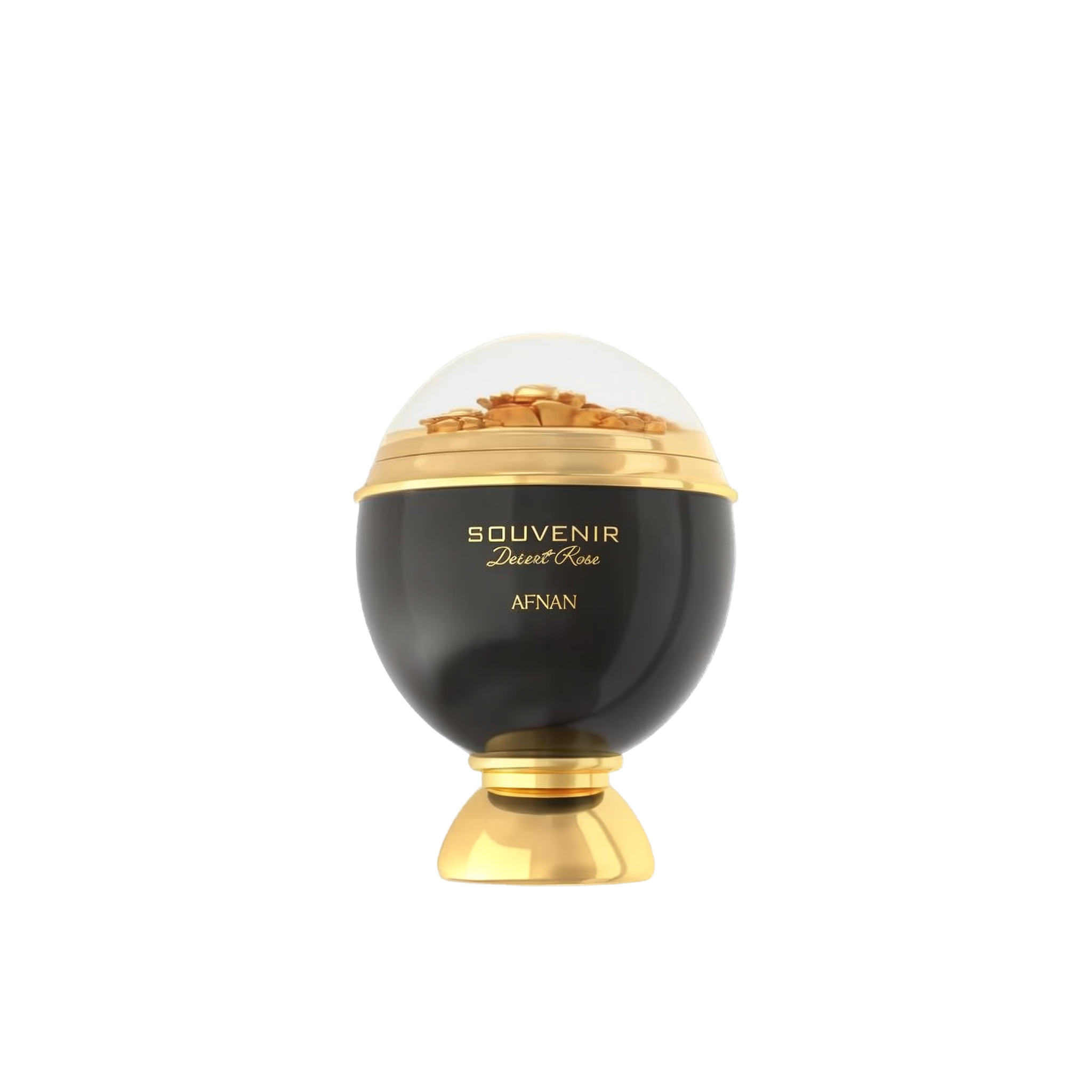 A luxurious and artistic perfume bottle of "Souvenir Desert Rose" by Afnan.