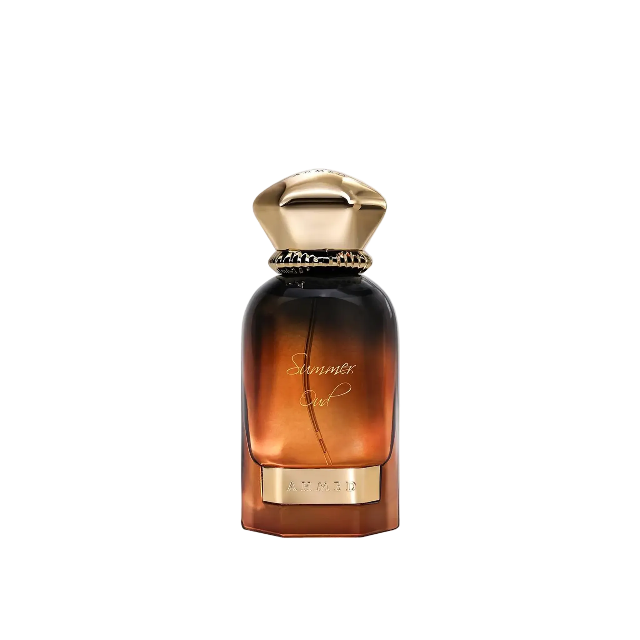 Summer Oud perfume by Ahmed in an amber gradient glass bottle with a gold cap and gold nameplate detail.