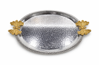 Luxury Round Hammered Silver Tray with Decorative Handles