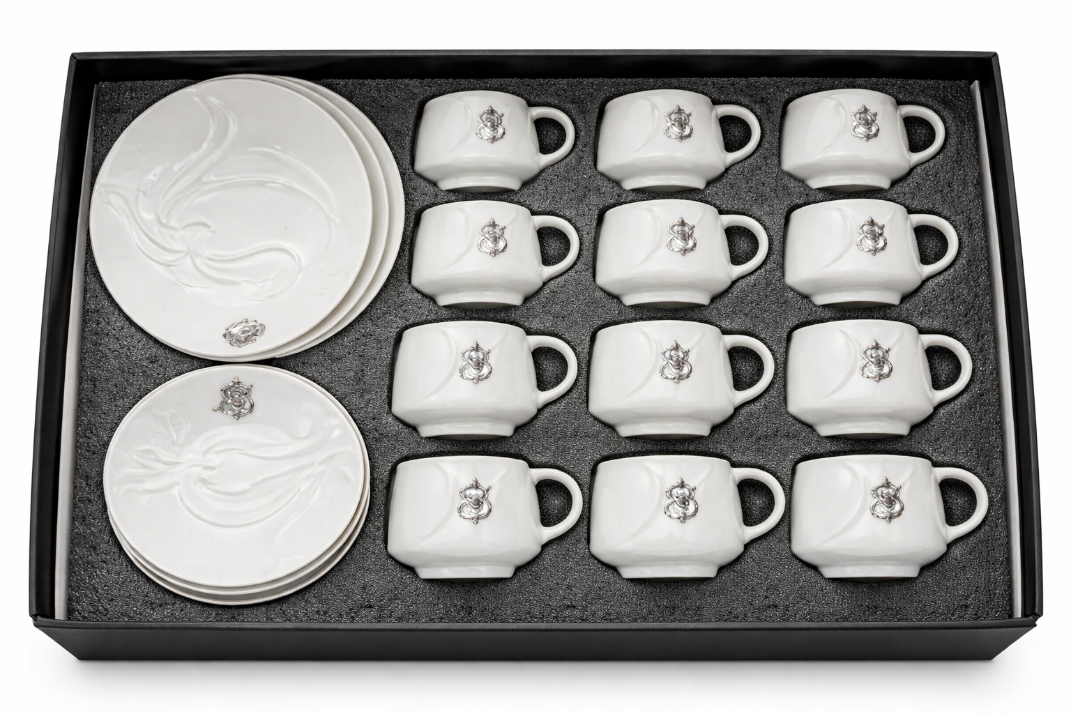 Luxury White Coffee Cup & Saucer Set – 12 Piece Gift Box Set
