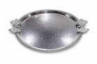 Luxury Round Hammered Silver Tray with Decorative Handles
