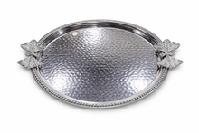 Luxury Round Hammered Silver Tray with Decorative Handles