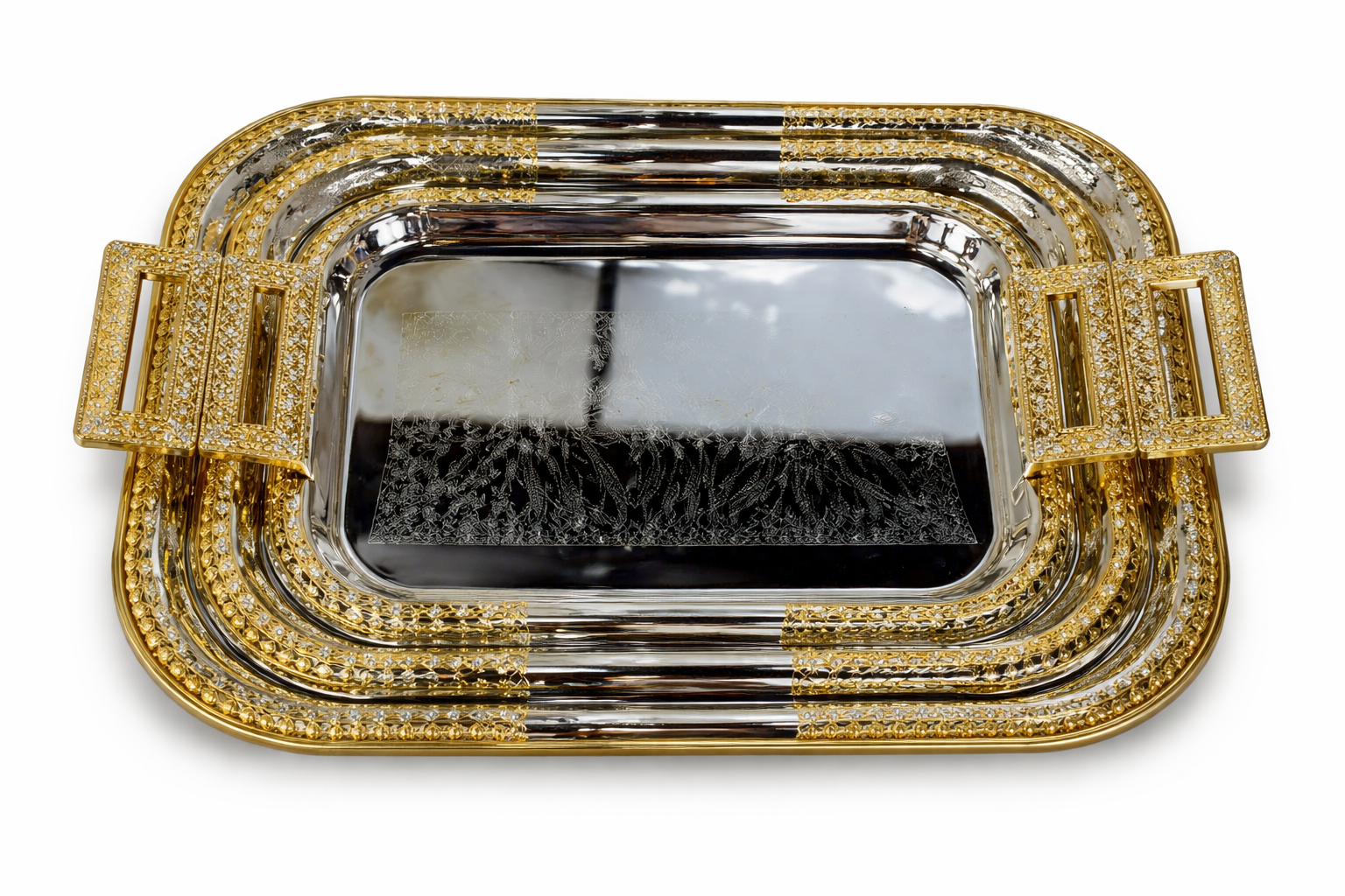 Luxury Gold & Silver Rectangular Serving Tray Set