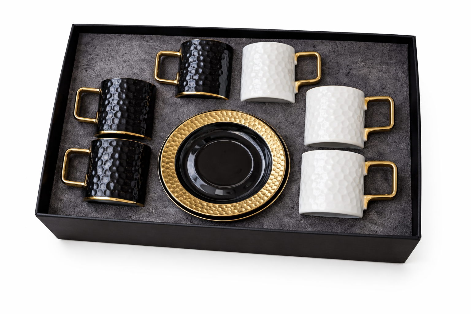 Luxury Black & White Coffee Cup & Saucer Set – 12 Piece Gift Box