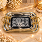 Ornate Rectangular Serving Tray with Dual Handles