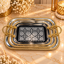 Ornate Rectangular Serving Tray with Dual Handles