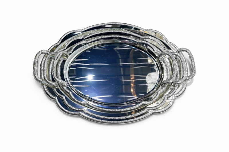 Elegant Silver Oval Serving Tray Set with Handles