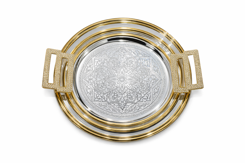 Luxury Round Gold & Silver Serving Tray with Handles