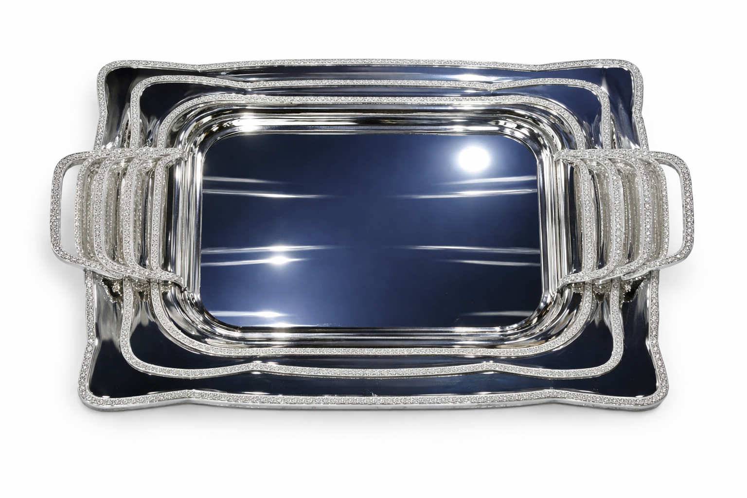 Elegant Silver Rectangular Serving Tray Set with Handles