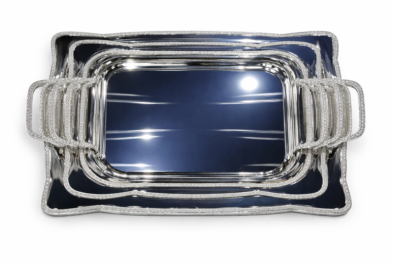 Elegant Silver Rectangular Serving Tray Set with Handles