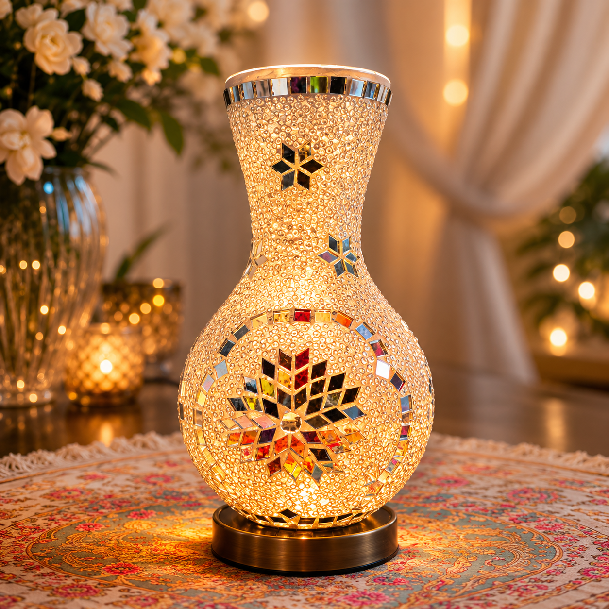 Mosaic Glass Vase w/LED Lit Base - VS08 - 15 x 26cm h