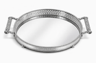 Luxury Round Mirrored Serving Tray with Handles – Silver Finish