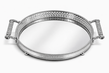 Luxury Round Mirrored Serving Tray with Handles – Silver Finish