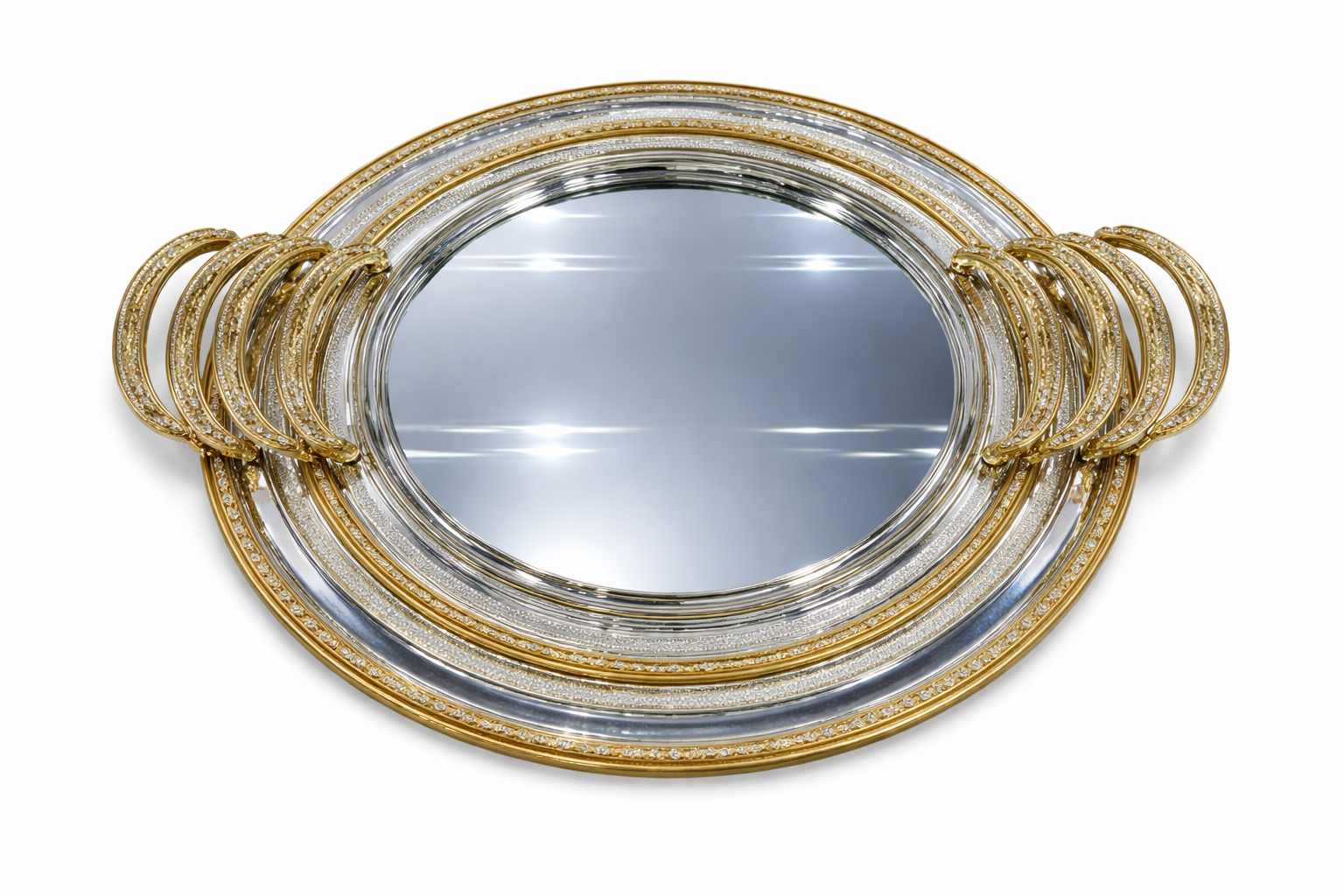 Luxury Round Gold & Silver Serving Tray with Side Handles