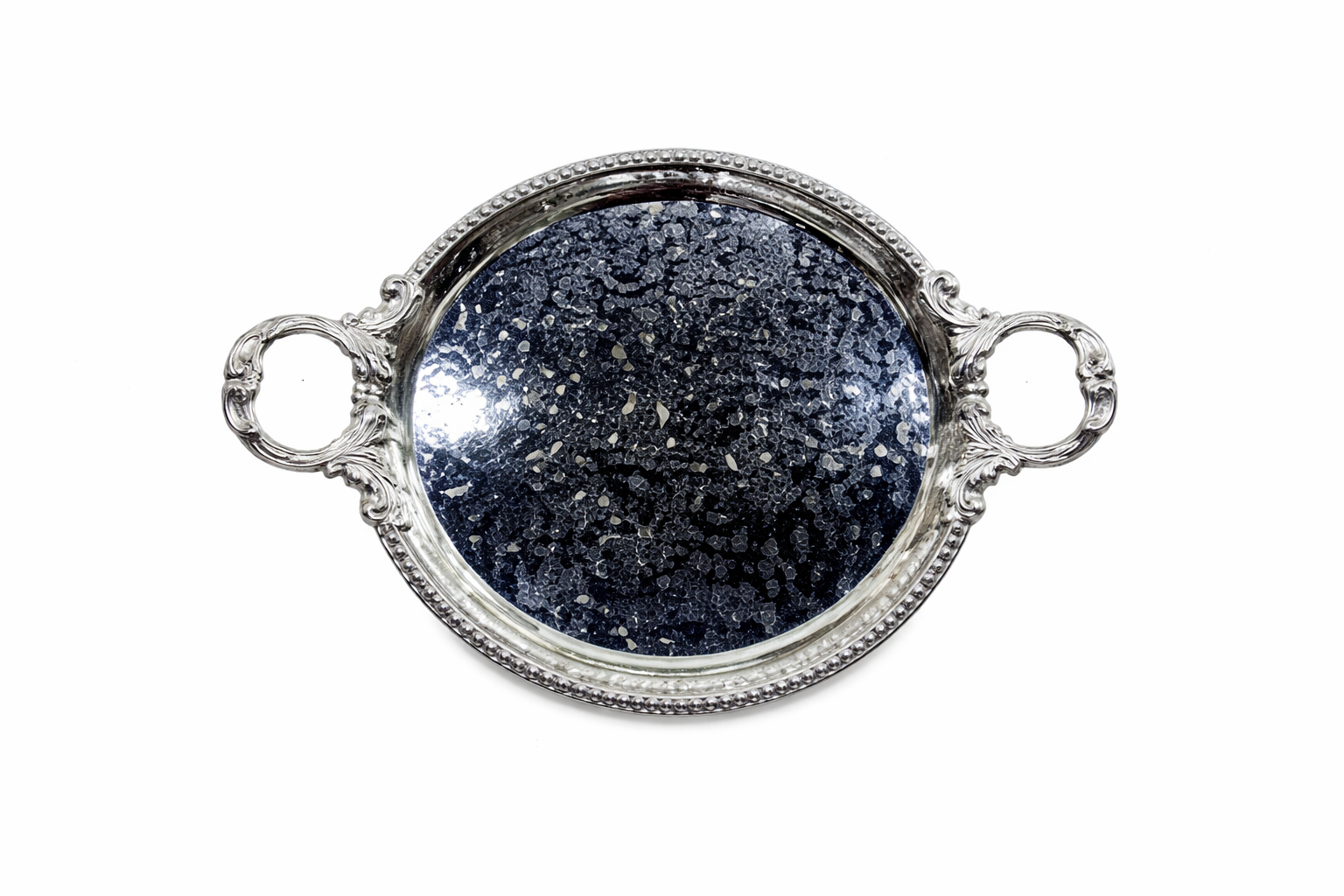 Ornate Round Serving Tray with Handles