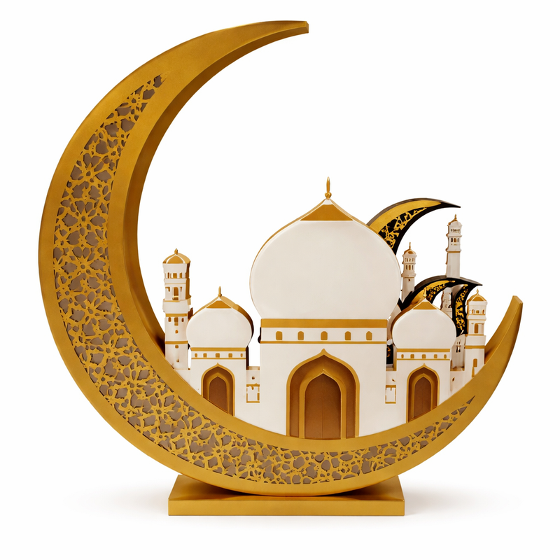 18315-4 Gold Crescent Moon Mosque Decorative Table Ornament