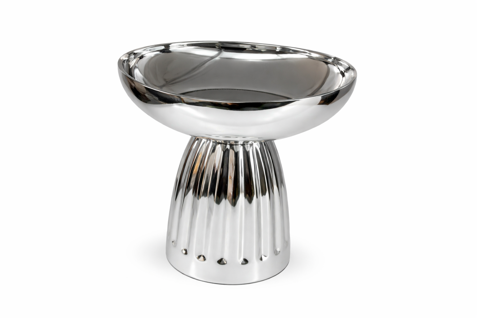 18317-11 Modern Chrome Pedestal Side Table – Polished Stainless Steel Accent Stool