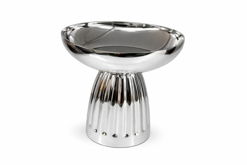 18317-11 Modern Chrome Pedestal Side Table – Polished Stainless Steel Accent Stool