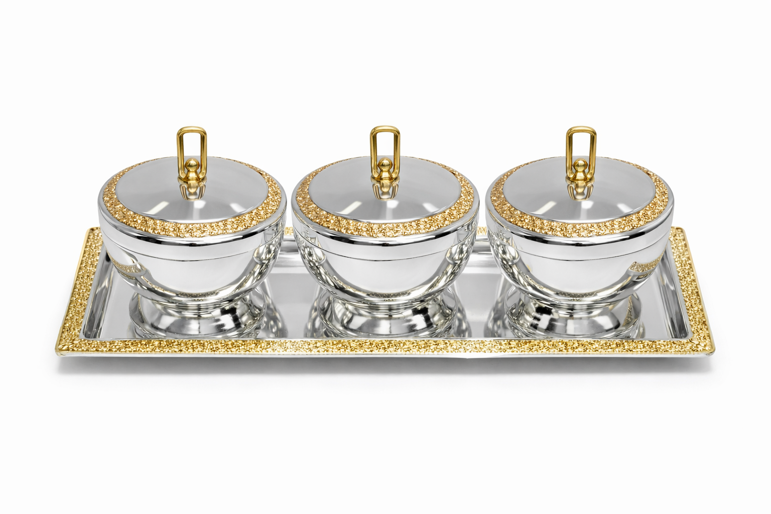 Luxury 3-Piece Crystal Treat Jar Set with Tray – Gold Trim