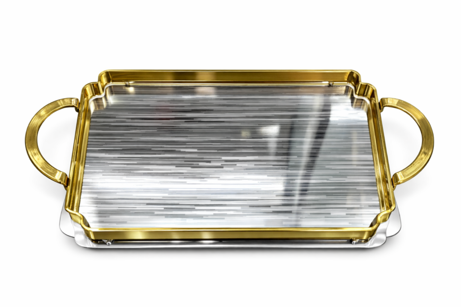 Elegant Gold Rectangular Serving Tray with Handles