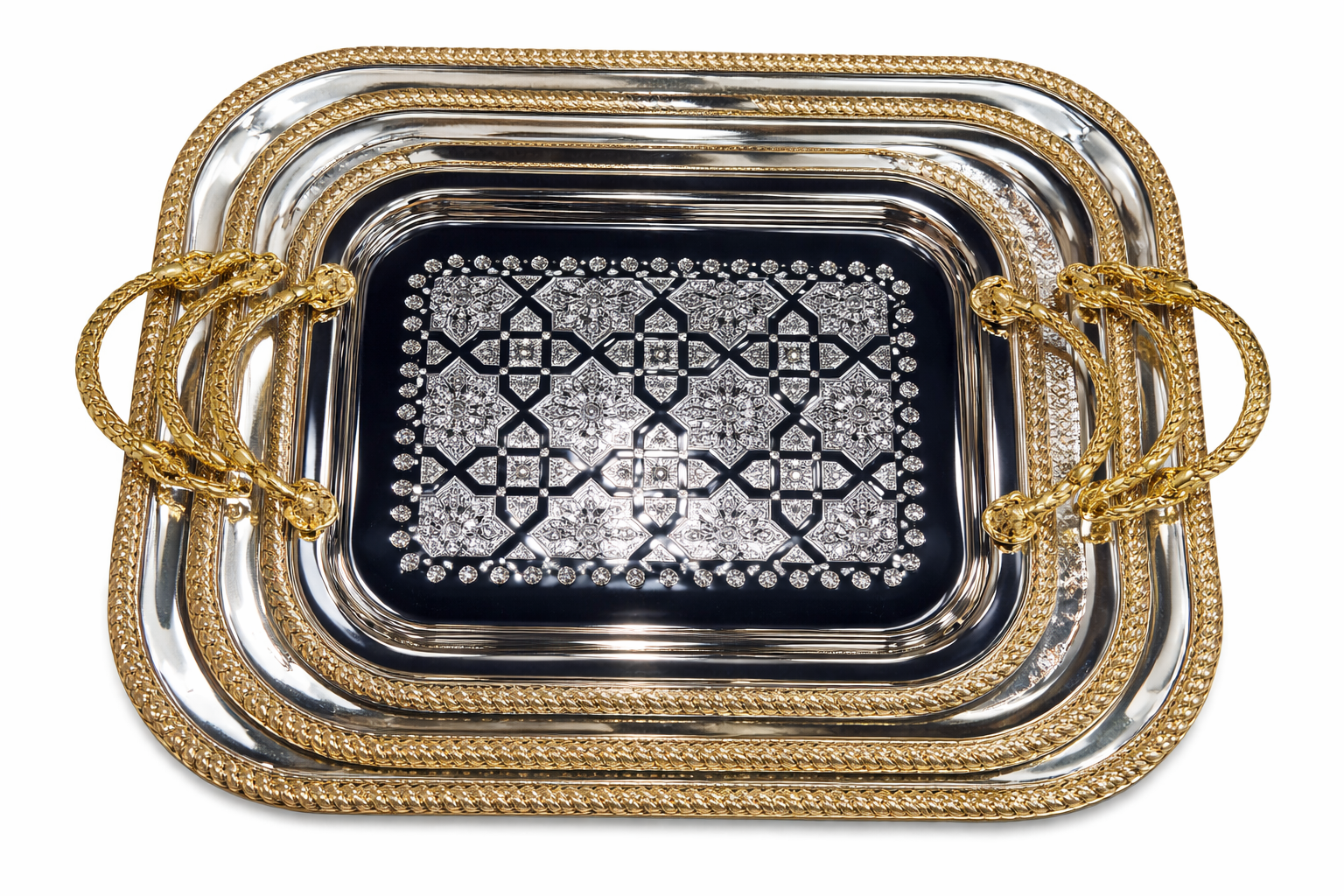 Ornate Rectangular Serving Tray with Dual Handles