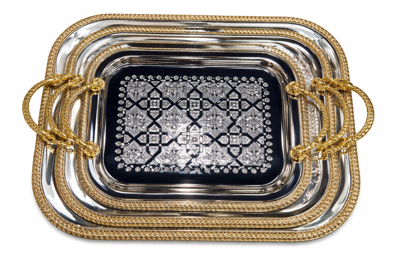 Ornate Rectangular Serving Tray with Dual Handles