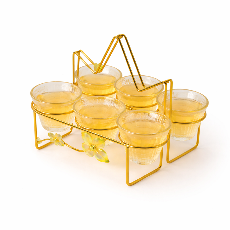 Star-Shaped Tea Cup Set with Glass Cups and Metal Holder