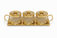 Luxury 3-Piece Crystal Treat Jar Set with Gold Tray