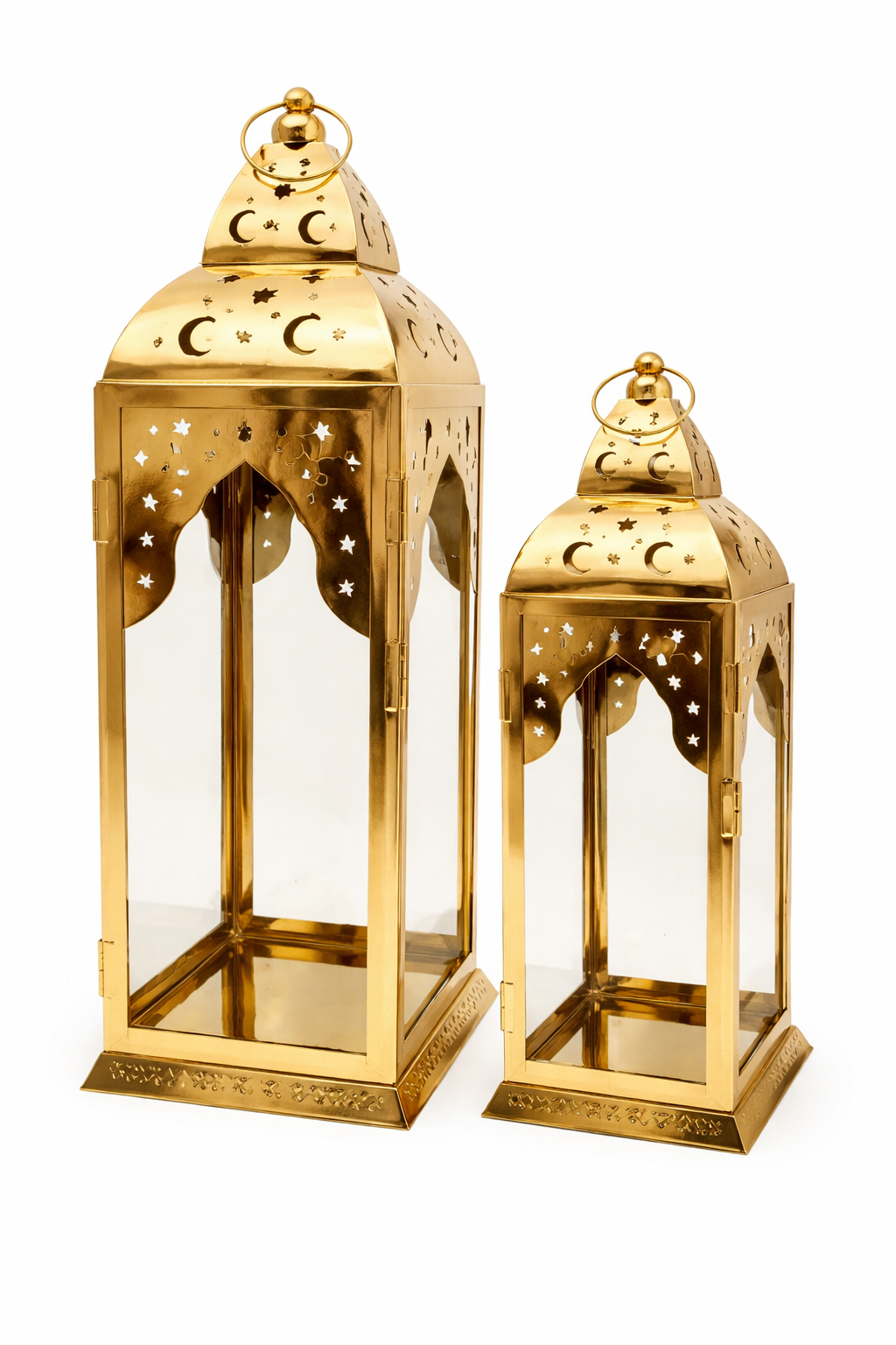 Set of 2 Gold Moroccan Style Lanterns – Decorative Metal Candle Holders 18332-19, 20