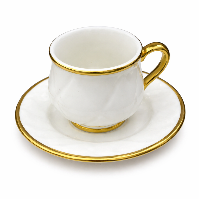 Classic White & Gold Teacup Set (Round Design)