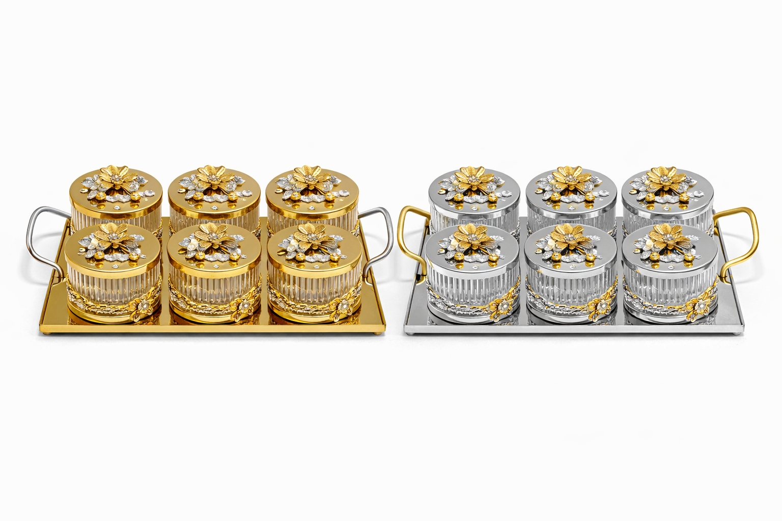 Luxury 6-Piece Crystal Treat Jar Set with Tray – Gold Lid Design