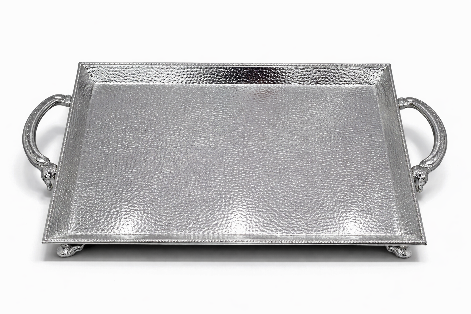 Luxury Hammered Silver Serving Tray with Handles