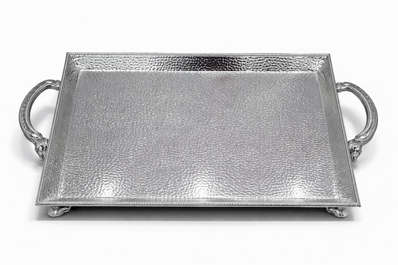 Luxury Hammered Silver Serving Tray with Handles