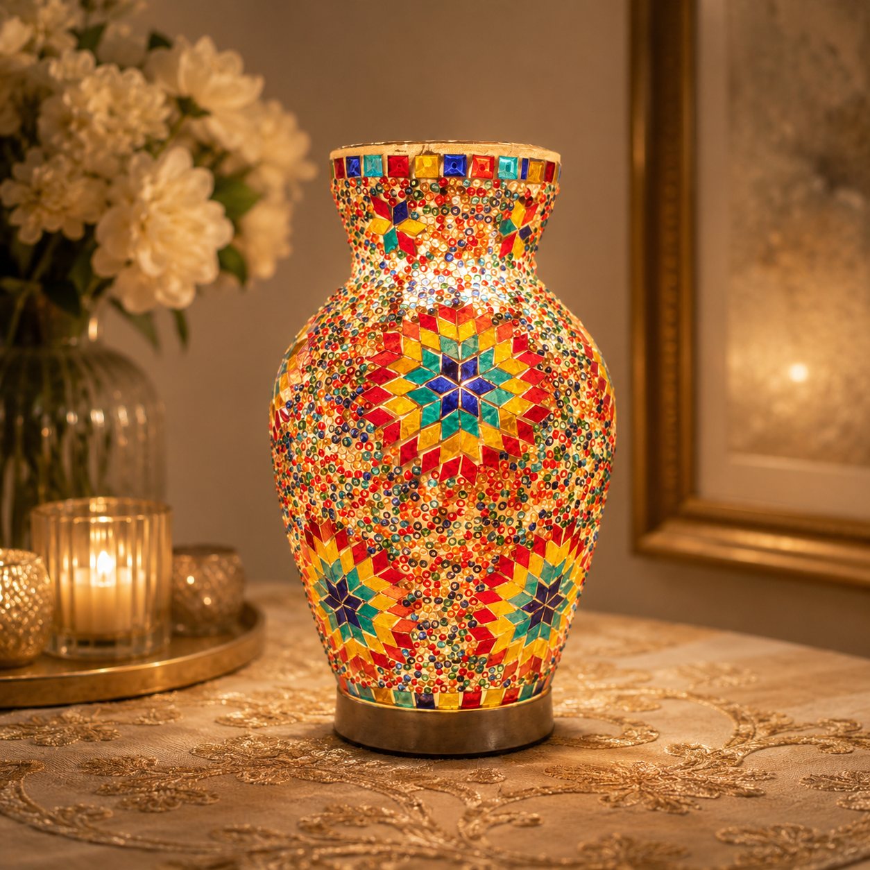 Mosaic Glass Vase w/LED Lit Base - VS01 - 17 x 25cm h
