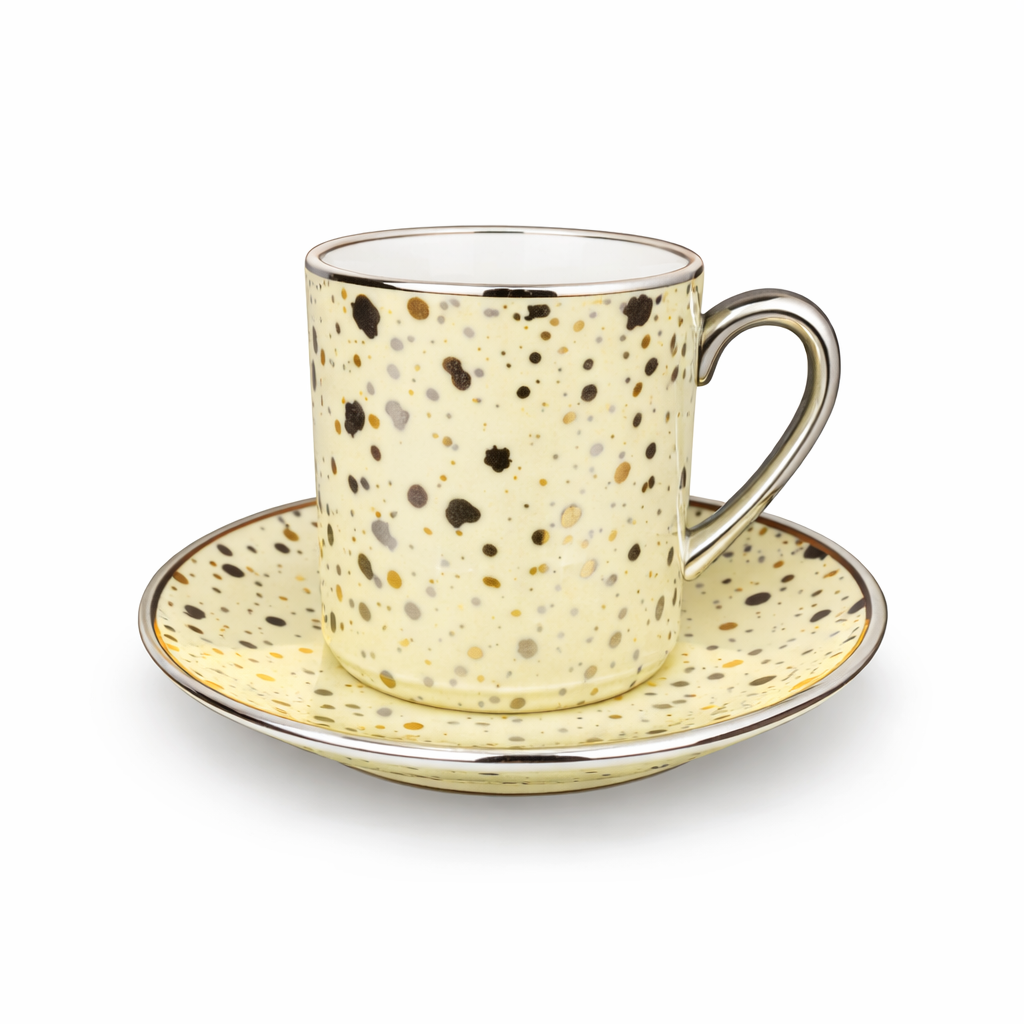 Luxury Champagne & Gold Coffee Cup and Saucer Set – Modern Abstract Design