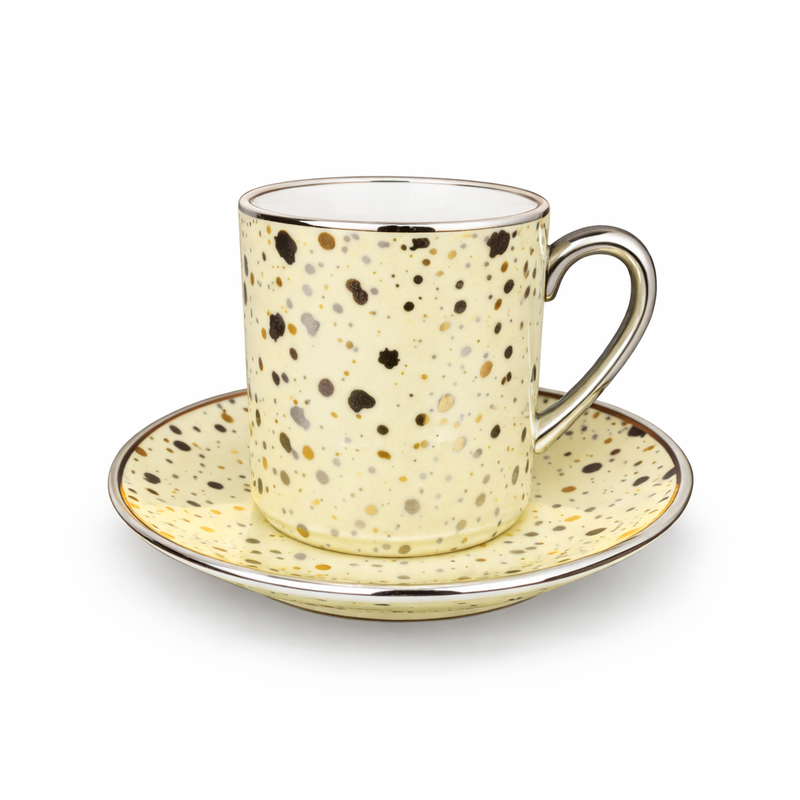 Luxury Champagne & Gold Coffee Cup and Saucer Set – Modern Abstract Design