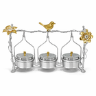 Luxury 3-Piece Crystal Treat Jar Set with Ornate Silver & Gold Stand