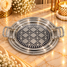 Ornate Round Serving Tray with Side Handles