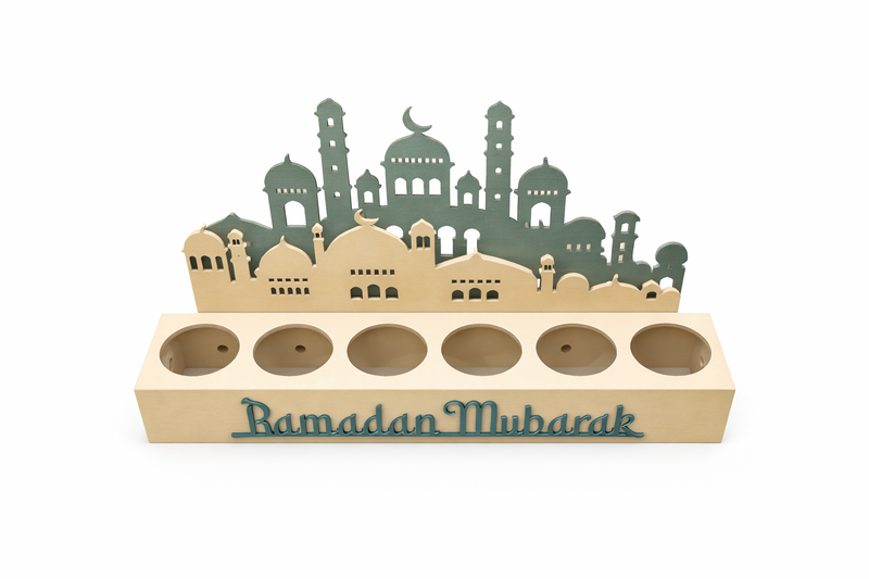 White Ramadan Mubarak Mosque Tea Light Holder Tray