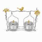 Luxury 2-Piece Crystal Treat Jar Set with Ornate Silver & Gold Stand
