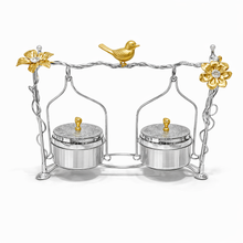 Luxury 2-Piece Crystal Treat Jar Set with Ornate Silver & Gold Stand