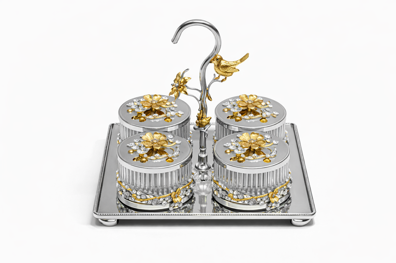 Luxury 6-Piece Crystal Treat Jar Set with Ornate Gold Stand