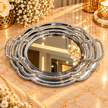 Elegant Silver Oval Serving Tray Set with Handles