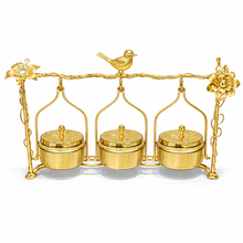 Luxury 3-Piece Crystal Treat Jar Set with Ornate Silver & Gold Stand