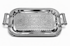 Luxury Rectangular Mirrored Serving Tray with Crystal Handles – Silver Finish