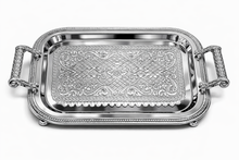Luxury Rectangular Mirrored Serving Tray with Crystal Handles – Silver Finish
