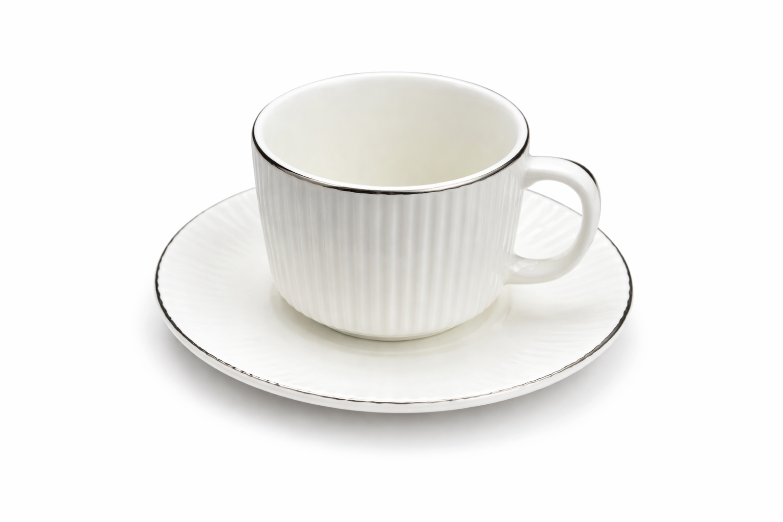 Luxury White Coffee Cup and Saucer Set – Ribbed Minimal Design