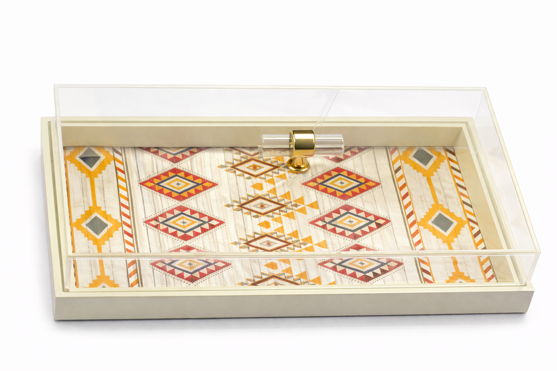 Beige Acrylic Geometric Pattern Display Box with Lid 18315-11