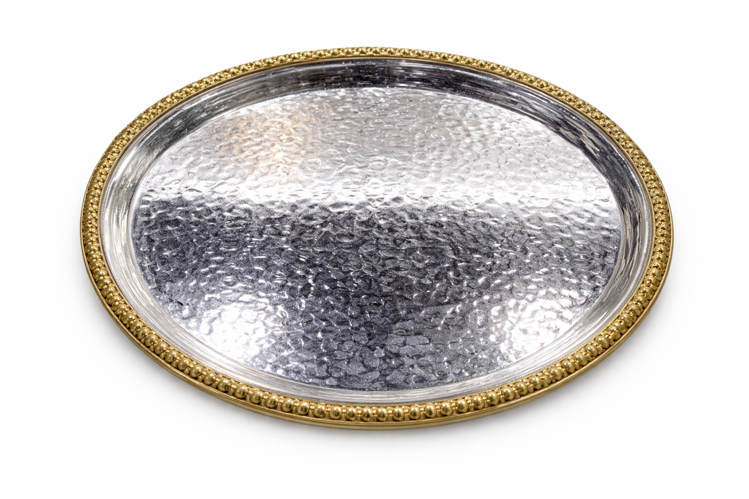 Luxury Round Silver Tray with Gold Accent Rim